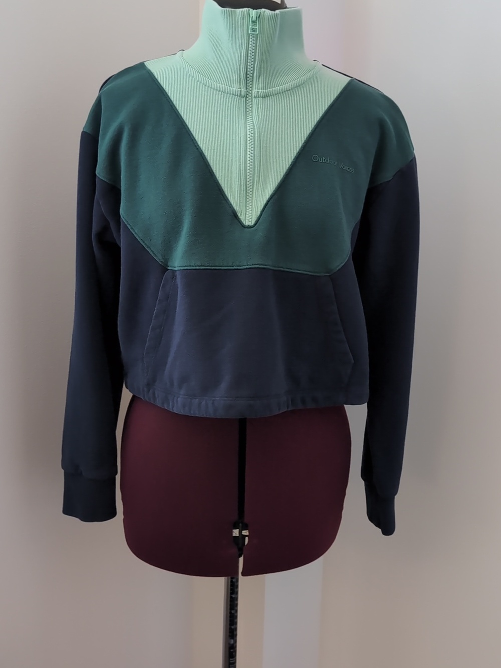Outdoor Voices Cotton Terry 1/2 Zip Women Cropped Sweatshirt Blue Color block - Picture 9 of 9